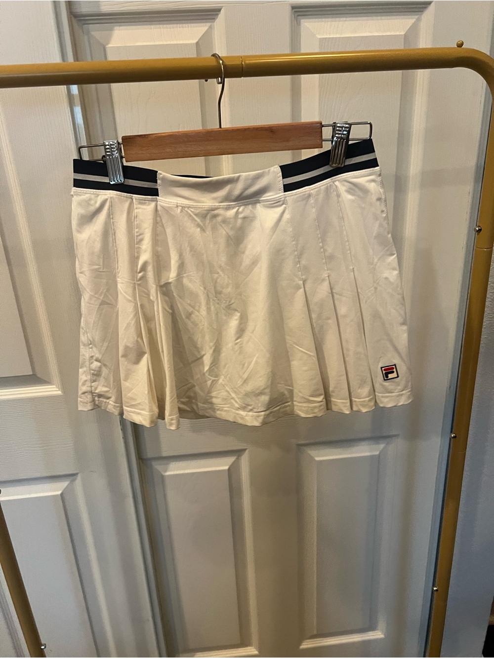 FILA White Pleated Golf Skirt with Navy Stripe Waistband